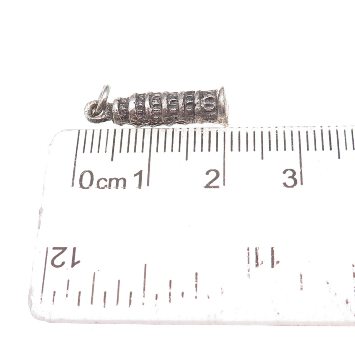 800 Silver Antique Art Deco Leaning Tower of Pisa Oxidized 3D Charm Pendant