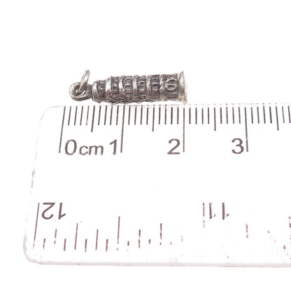 800 Silver Antique Art Deco Leaning Tower of Pisa Oxidized 3D Charm Pendant