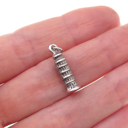 800 Silver Antique Art Deco Leaning Tower of Pisa Oxidized 3D Charm Pendant