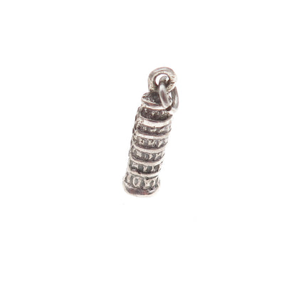 800 Silver Antique Art Deco Leaning Tower of Pisa Oxidized 3D Charm Pendant