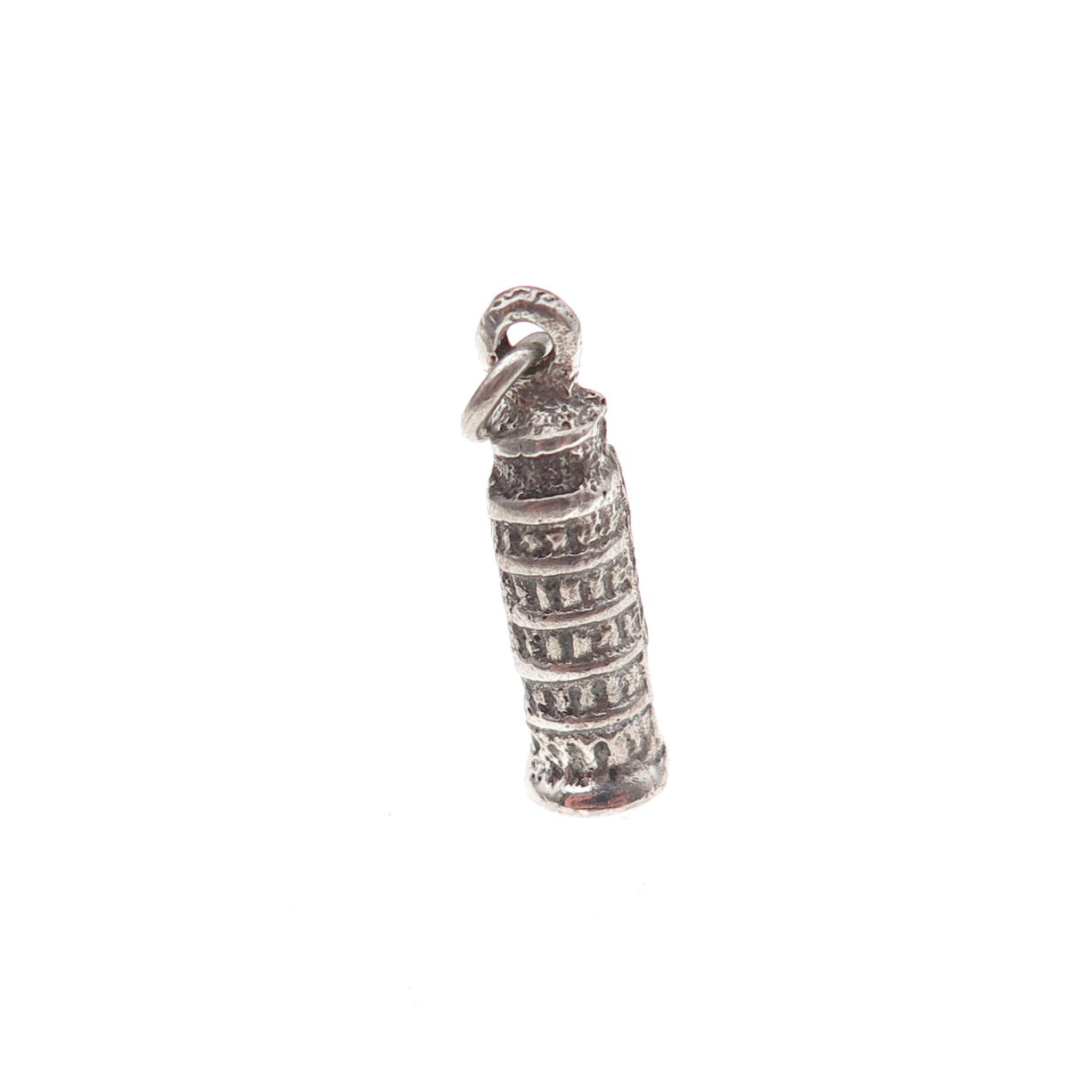 800 Silver Antique Art Deco Leaning Tower of Pisa Oxidized 3D Charm Pendant
