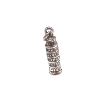 800 Silver Antique Art Deco Leaning Tower of Pisa Oxidized 3D Charm Pendant