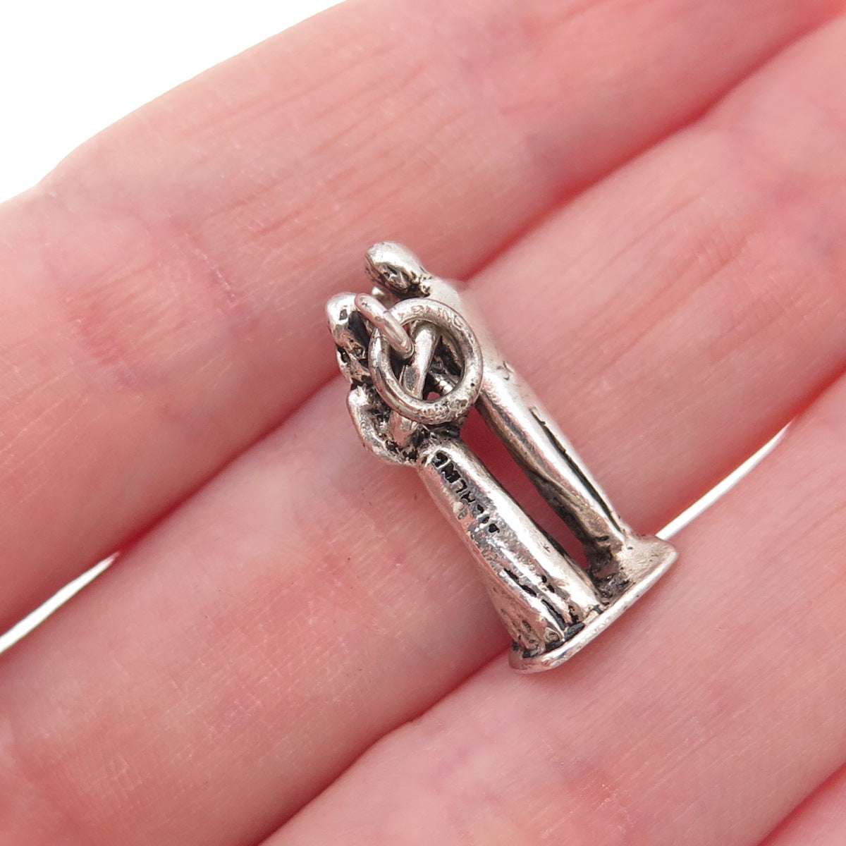 925 Sterling Silver Vintage Bride & Groom Wedding Oxidized 3D Charm Pendant