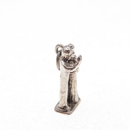 925 Sterling Silver Vintage Bride & Groom Wedding Oxidized 3D Charm Pendant
