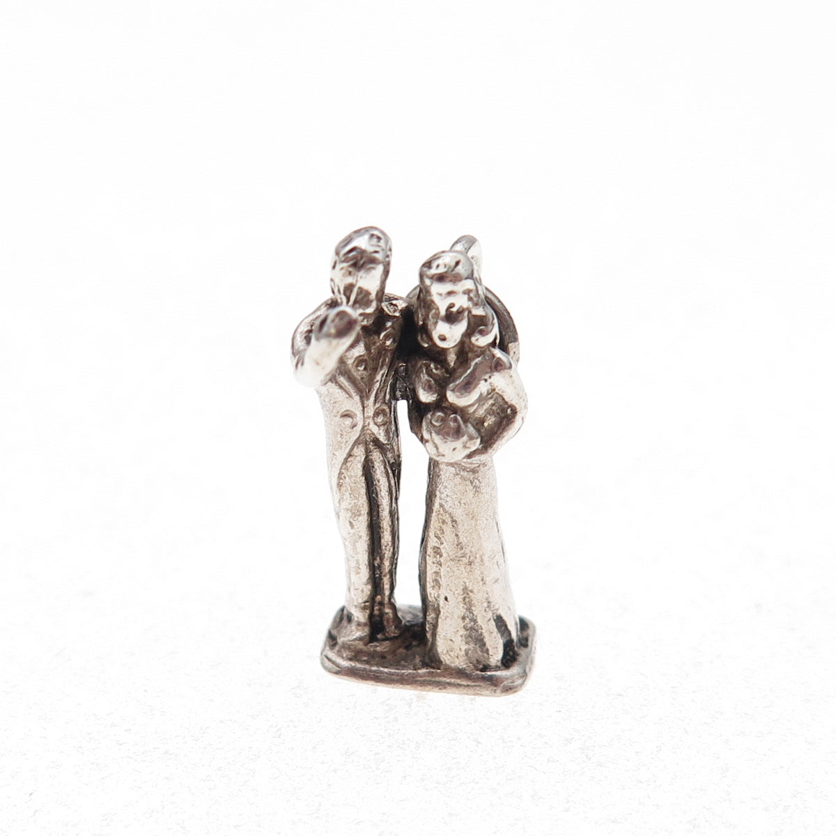925 Sterling Silver Vintage Bride & Groom Wedding Oxidized 3D Charm Pendant