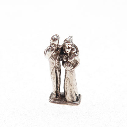 925 Sterling Silver Vintage Bride & Groom Wedding Oxidized 3D Charm Pendant
