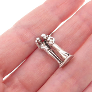 925 Sterling Silver Vintage Bride & Groom Wedding Oxidized 3D Charm Pendant
