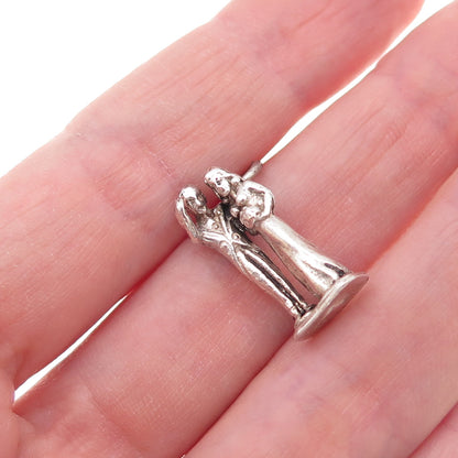 925 Sterling Silver Vintage Bride & Groom Wedding Oxidized 3D Charm Pendant