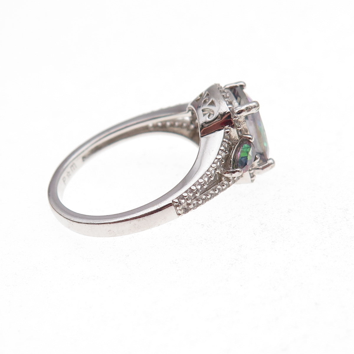925 Sterling Silver Real Mystic & White Topaz Ring Size 7