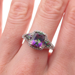 925 Sterling Silver Real Mystic & White Topaz Ring Size 7
