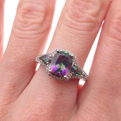 925 Sterling Silver Real Mystic & White Topaz Ring Size 7