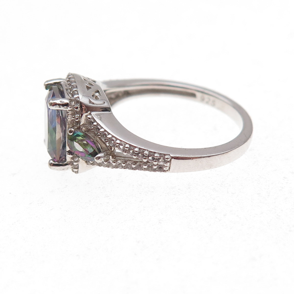 925 Sterling Silver Real Mystic & White Topaz Ring Size 7