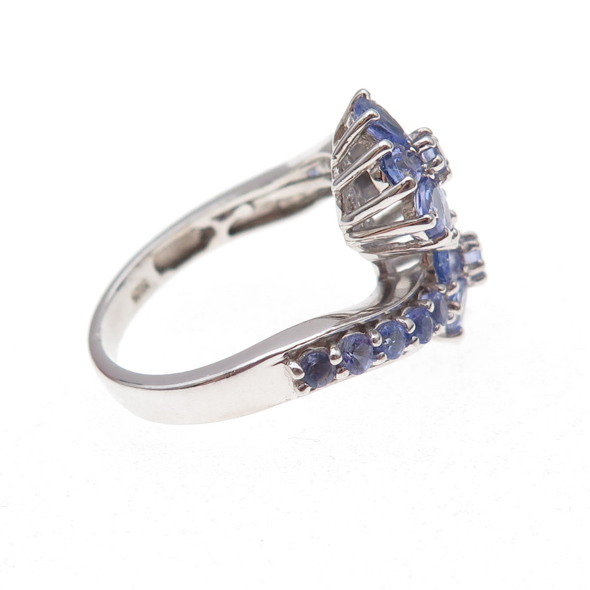 Chuck Clemency 925 Sterling Silver Real Tanzanite Floral Bypass Ring Size 8.25