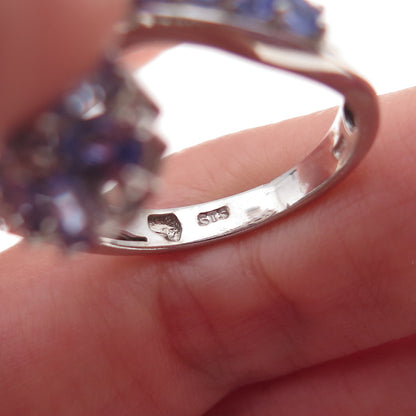 Chuck Clemency 925 Sterling Silver Real Tanzanite Floral Bypass Ring Size 8.25