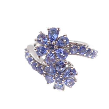 Chuck Clemency 925 Sterling Silver Real Tanzanite Floral Bypass Ring Size 8.25