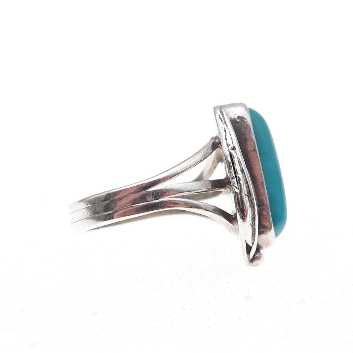 Old Pawn Sterling Silver Vintage Southwestern Turquoise Feather Ring Size 4.5