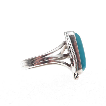 Old Pawn Sterling Silver Vintage Southwestern Turquoise Feather Ring Size 4.5