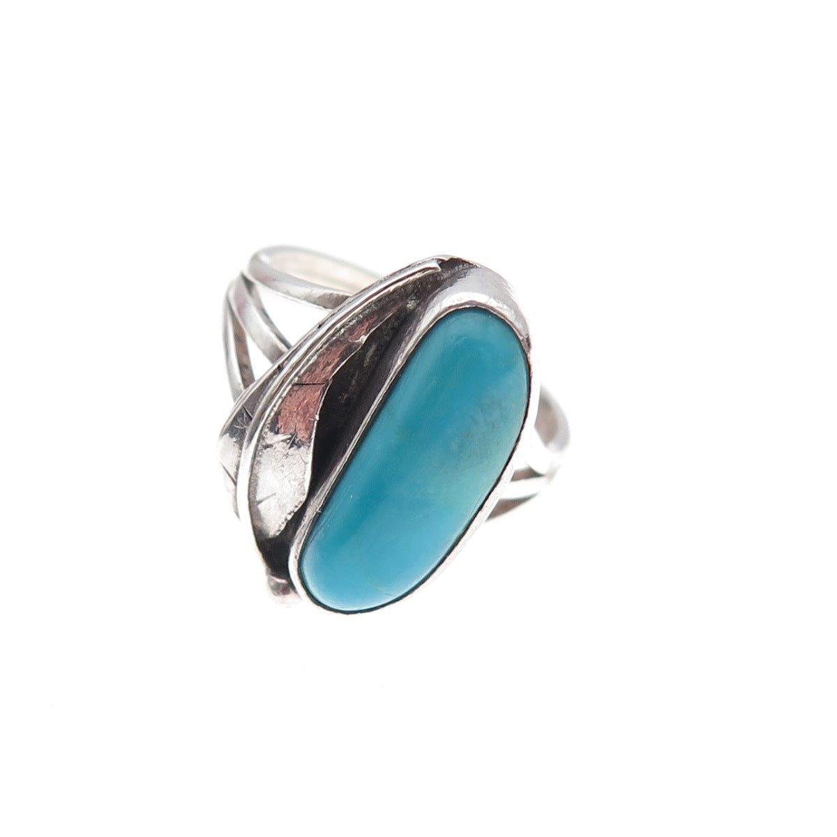 Old Pawn Sterling Silver Vintage Southwestern Turquoise Feather Ring Size 4.5