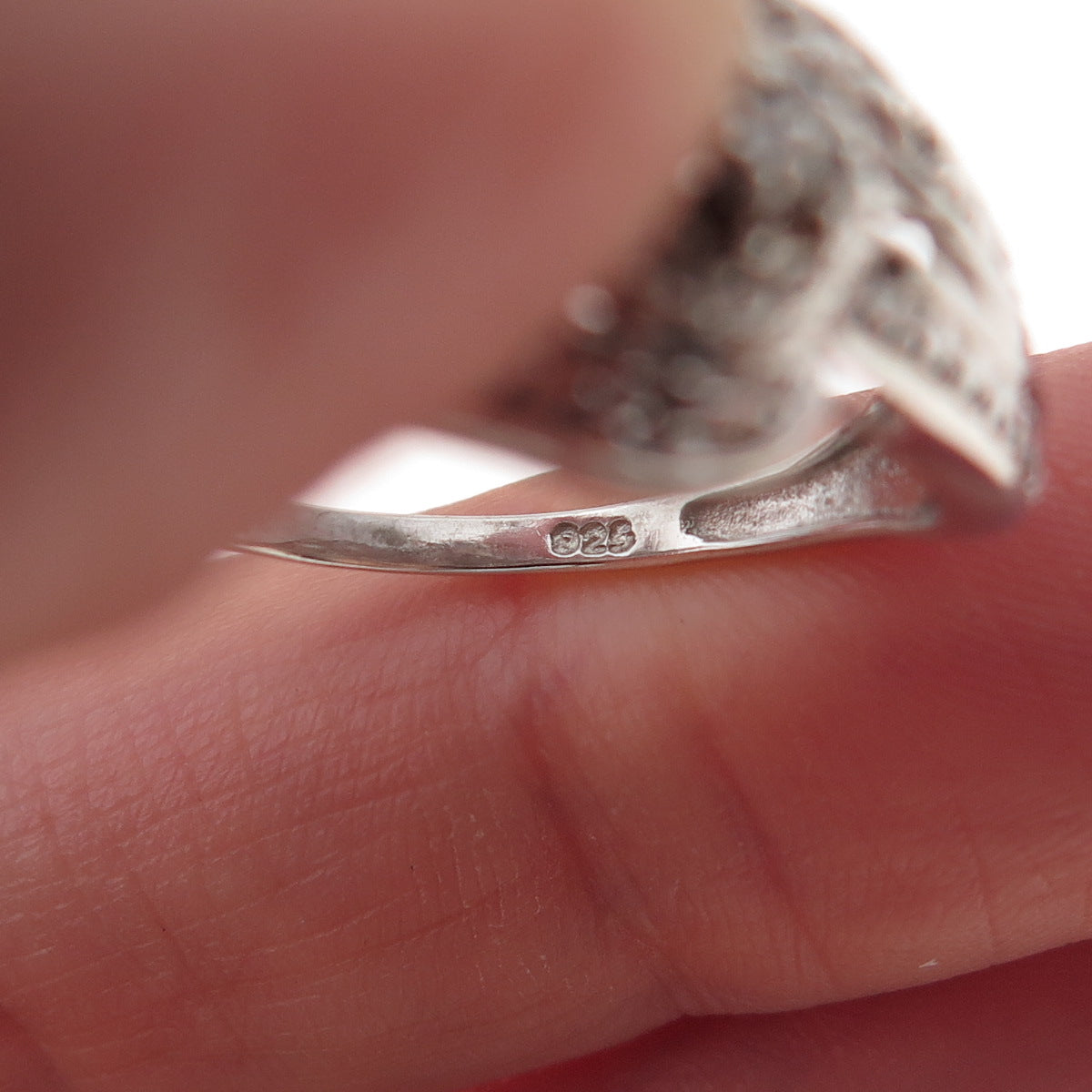 Chuck Clemency 925 Sterling Silver Real Cognac & White Diamond Ring Size 8.25