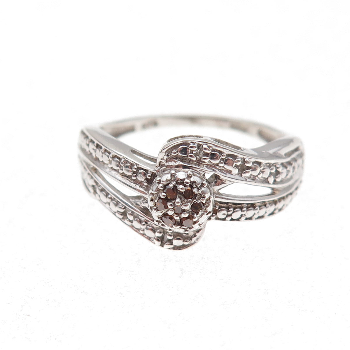 Chuck Clemency 925 Sterling Silver Real Cognac & White Diamond Ring Size 8.25