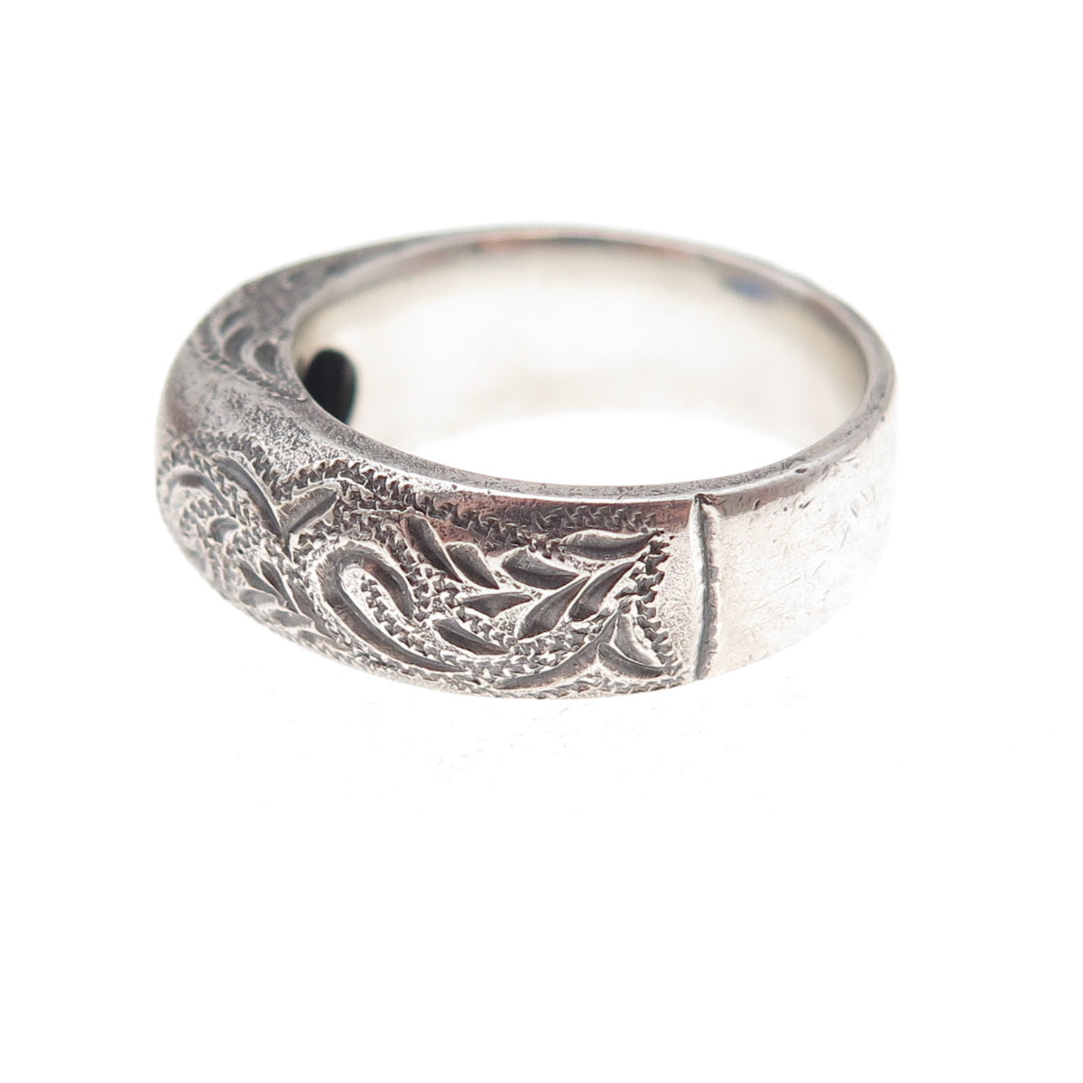 925 Sterling Silver Antique Art Deco Real Sapphire Floral Oxidized Ring Size 7.5