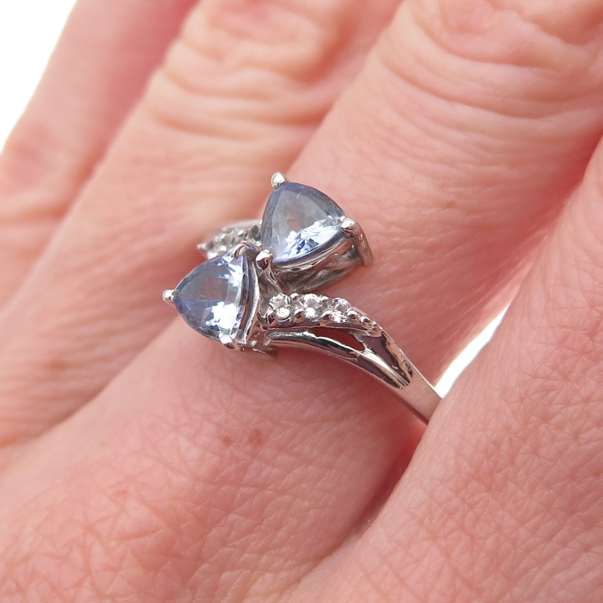 Chuck Clemency 925 Sterling Silver Real Tanzanite & White Topaz Ring Size 8