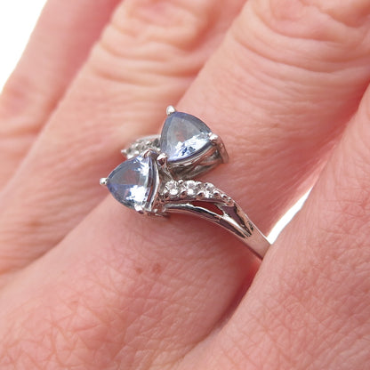 Chuck Clemency 925 Sterling Silver Real Tanzanite & White Topaz Ring Size 8
