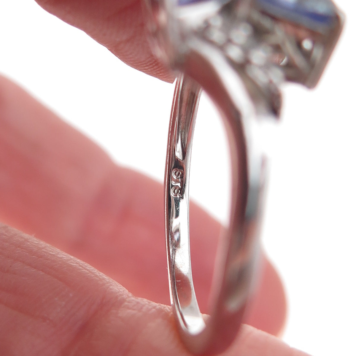 Chuck Clemency 925 Sterling Silver Real Tanzanite & White Topaz Ring Size 8