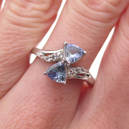 Chuck Clemency 925 Sterling Silver Real Tanzanite & White Topaz Ring Size 8