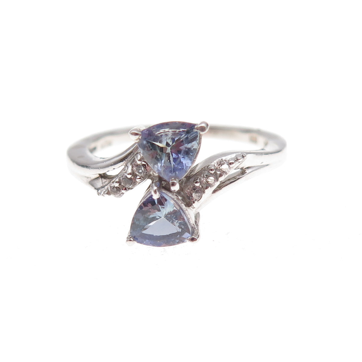Chuck Clemency 925 Sterling Silver Real Tanzanite & White Topaz Ring Size 8