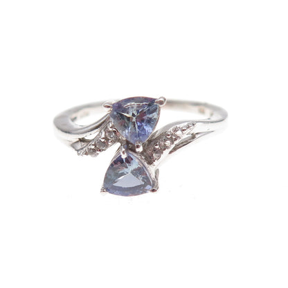 Chuck Clemency 925 Sterling Silver Real Tanzanite & White Topaz Ring Size 8
