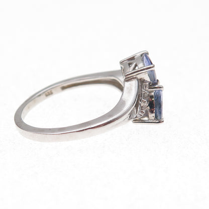 Chuck Clemency 925 Sterling Silver Real Tanzanite & White Topaz Ring Size 8