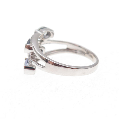 925 Sterling Silver Real Tanzanite & White Topaz Bypass Ring Size 8