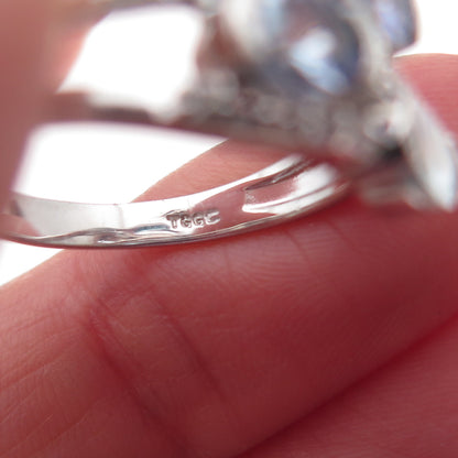 925 Sterling Silver Real Tanzanite & White Topaz Bypass Ring Size 8