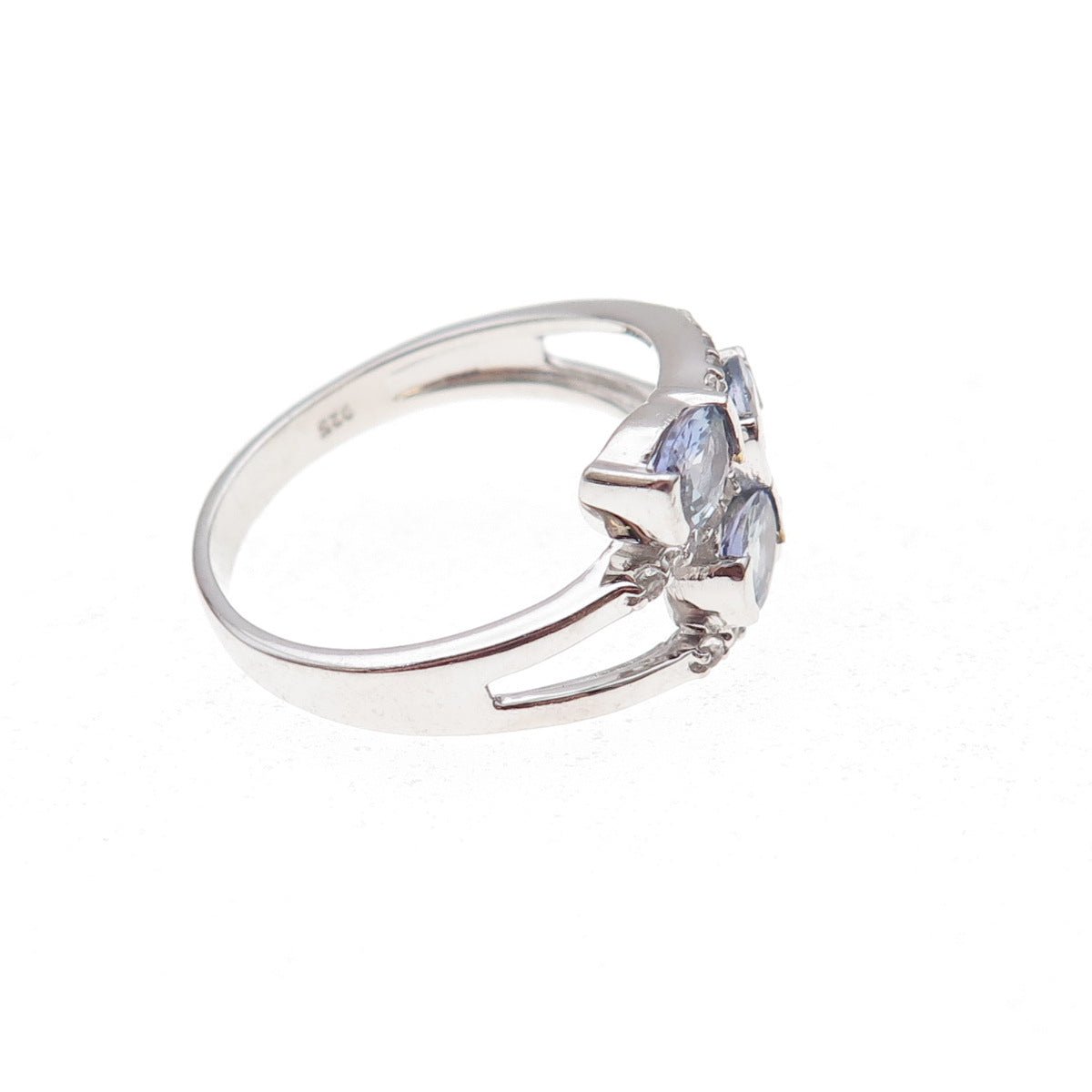 925 Sterling Silver Real Tanzanite & White Topaz Bypass Ring Size 8