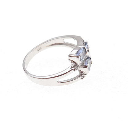 925 Sterling Silver Real Tanzanite & White Topaz Bypass Ring Size 8