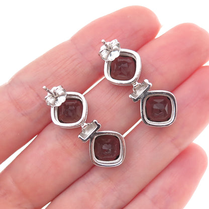 Atelier 925 Sterling Silver Real Cushion-Cut Smoky Quartz Dangle Earrings