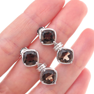 Atelier 925 Sterling Silver Real Cushion-Cut Smoky Quartz Dangle Earrings