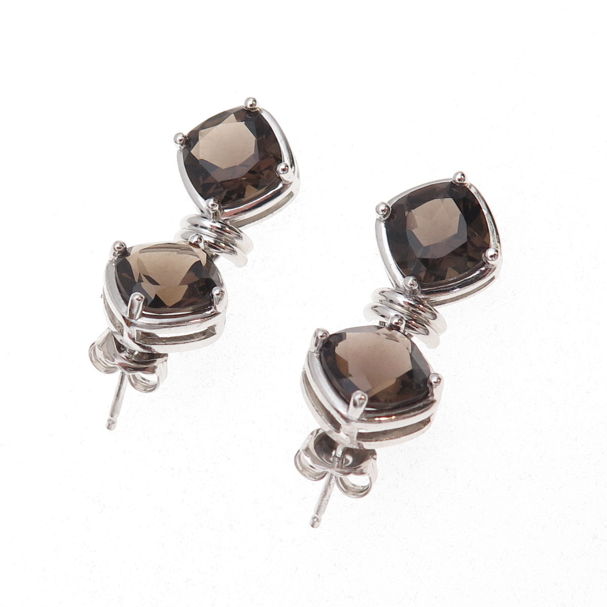 Atelier 925 Sterling Silver Real Cushion-Cut Smoky Quartz Dangle Earrings