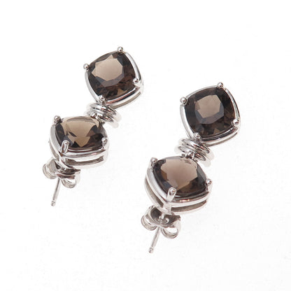 Atelier 925 Sterling Silver Real Cushion-Cut Smoky Quartz Dangle Earrings
