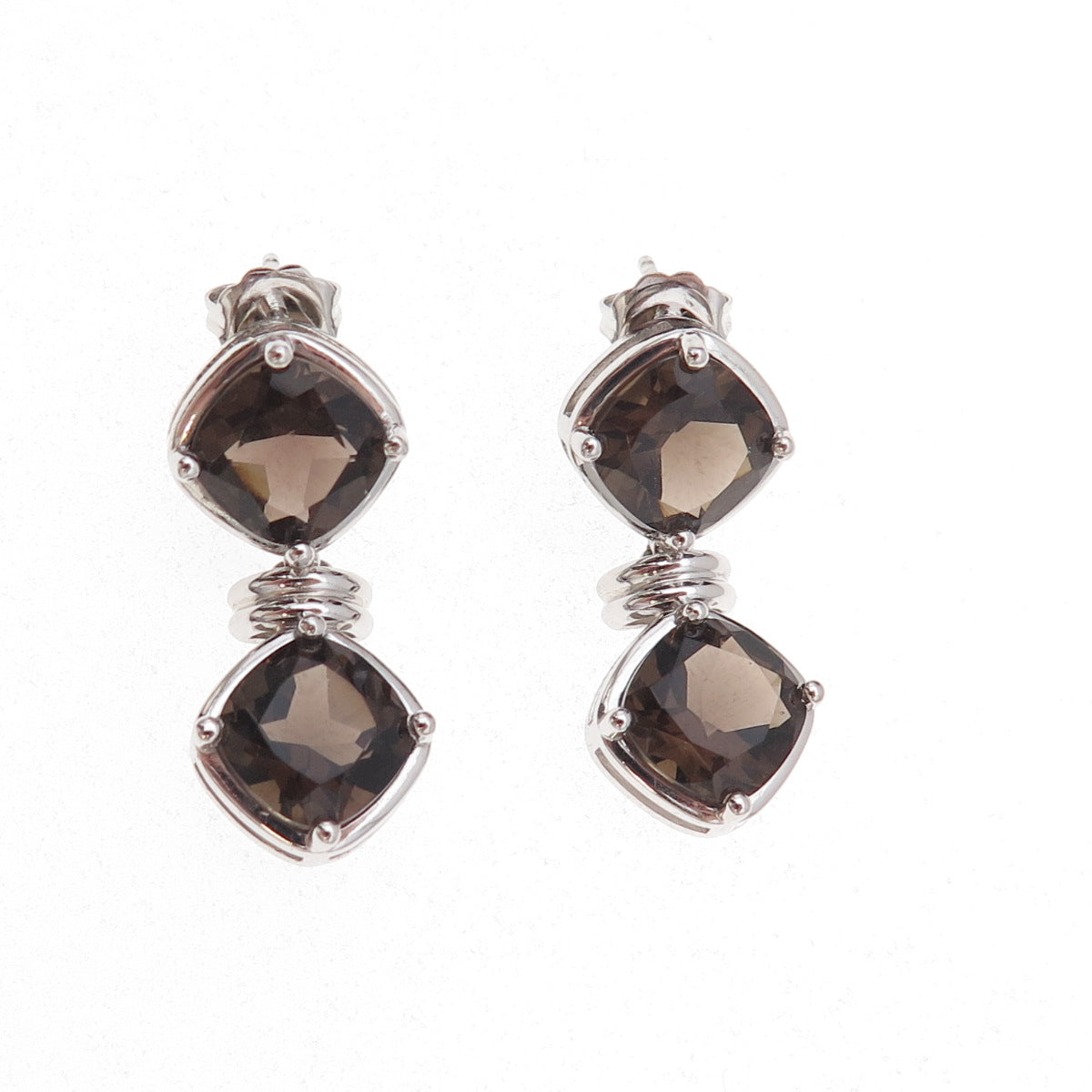 Atelier 925 Sterling Silver Real Cushion-Cut Smoky Quartz Dangle Earrings