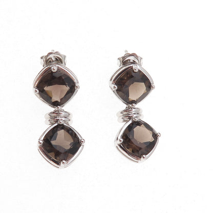 Atelier 925 Sterling Silver Real Cushion-Cut Smoky Quartz Dangle Earrings