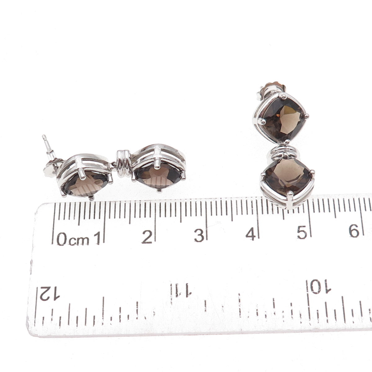 Atelier 925 Sterling Silver Real Cushion-Cut Smoky Quartz Dangle Earrings