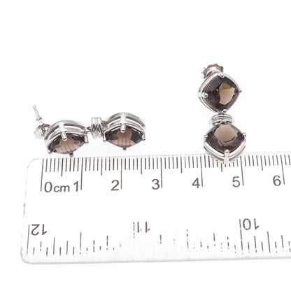 Atelier 925 Sterling Silver Real Cushion-Cut Smoky Quartz Dangle Earrings