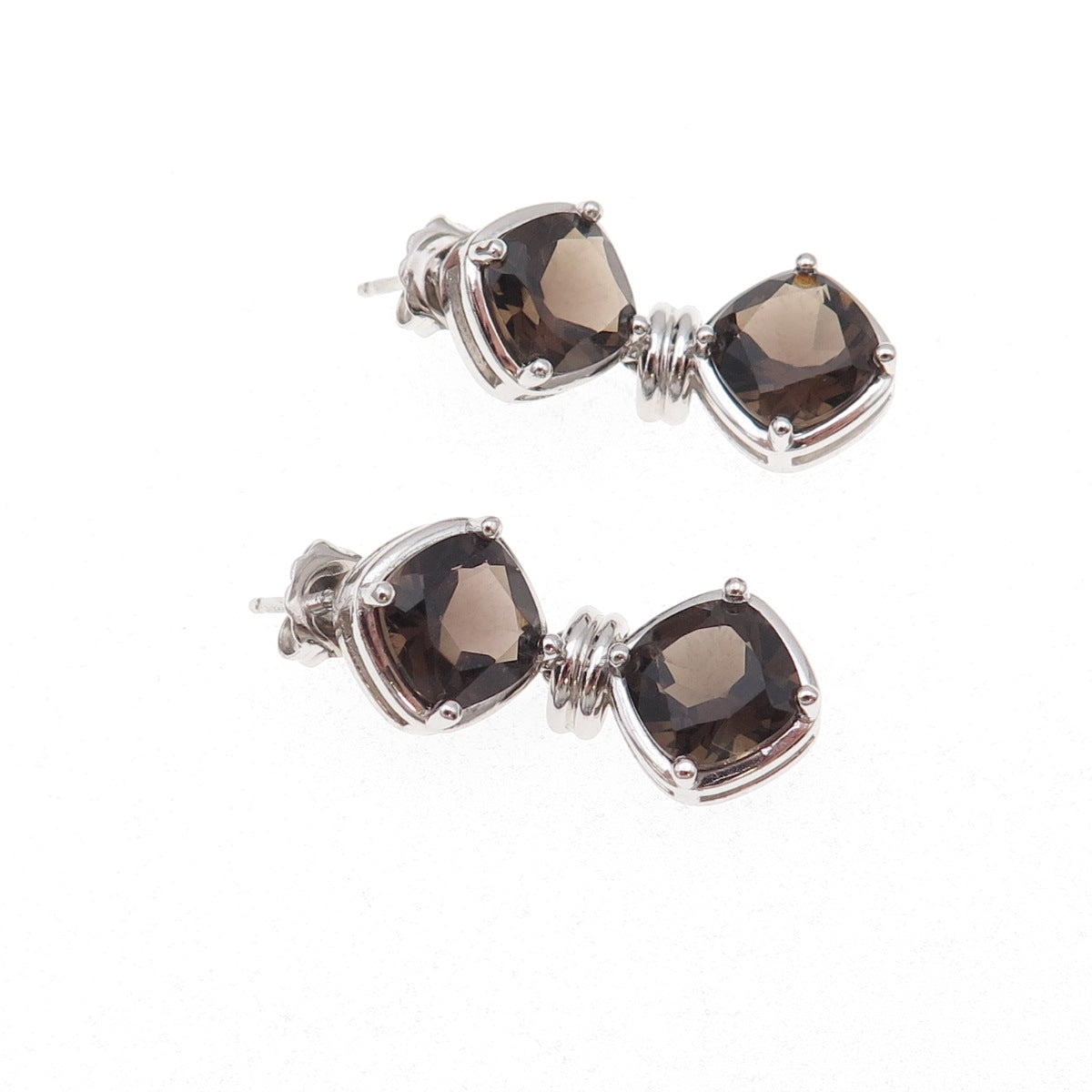 Atelier 925 Sterling Silver Real Cushion-Cut Smoky Quartz Dangle Earrings