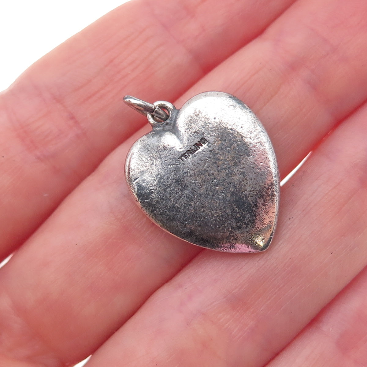 925 Sterling Silver Antique Art Deco Enamel Heart Chatelaine Charm Pendant