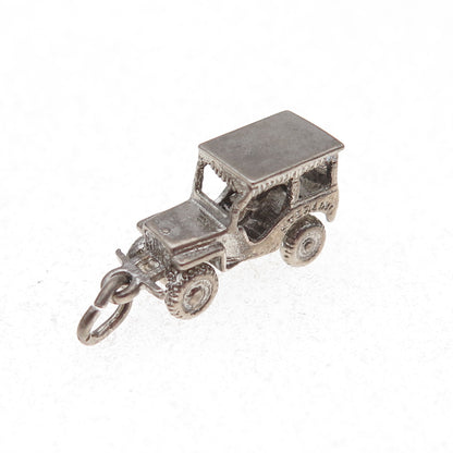 925 Sterling Silver Antique WWII Military Jeep Oxidized 3D Charm Pendant