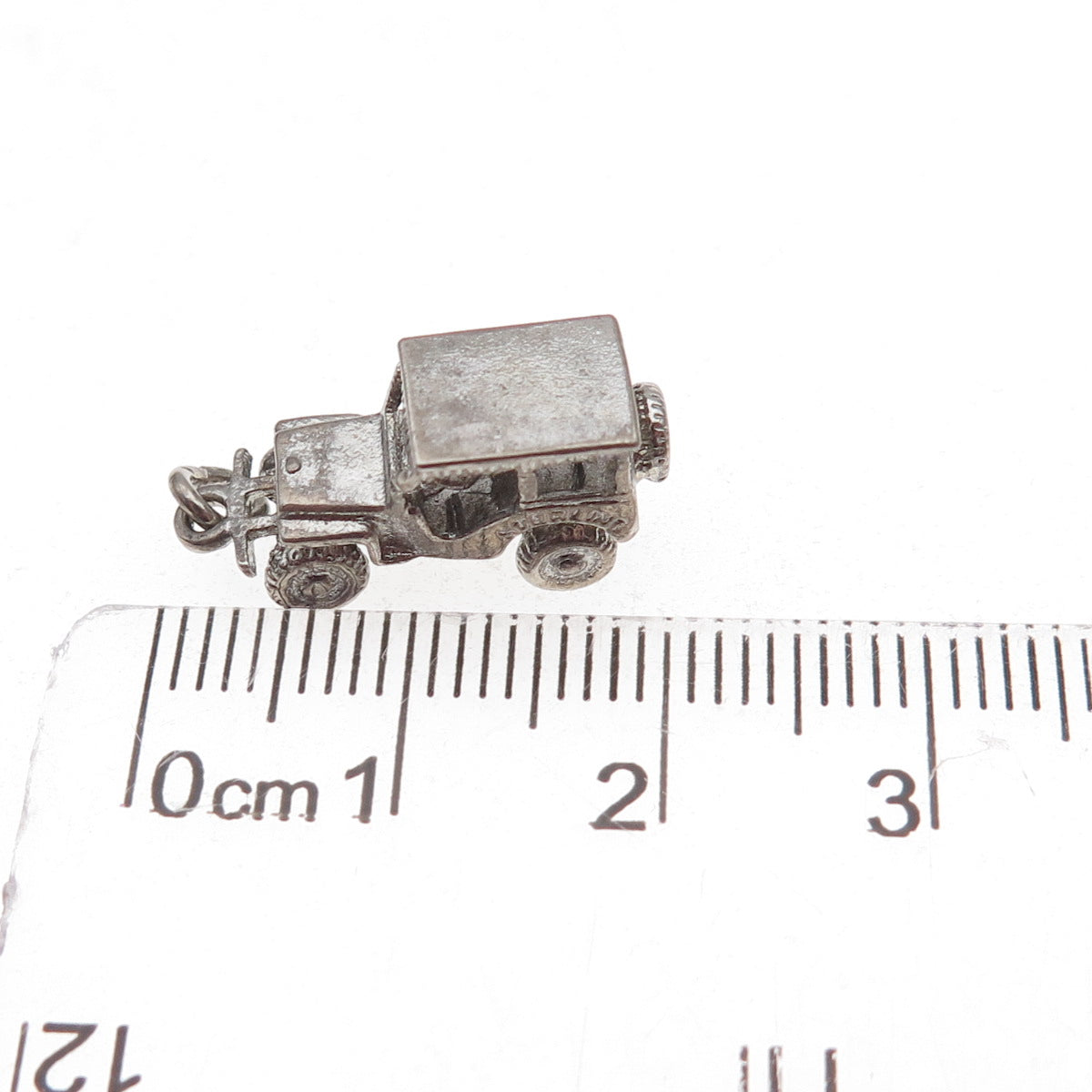 925 Sterling Silver Antique WWII Military Jeep Oxidized 3D Charm Pendant