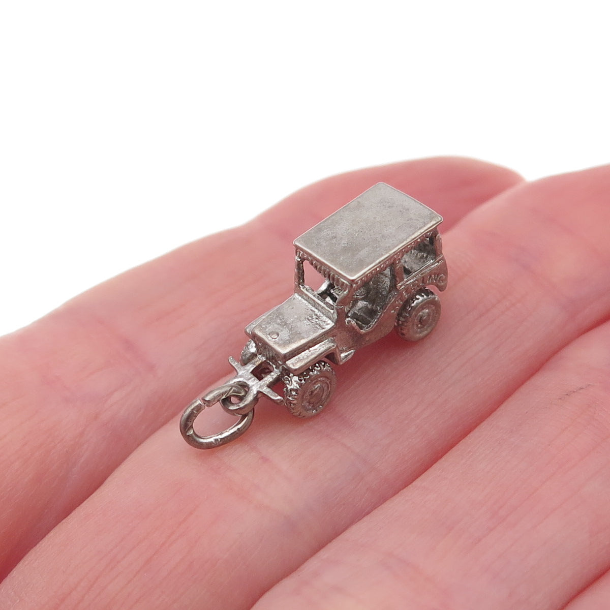 925 Sterling Silver Antique WWII Military Jeep Oxidized 3D Charm Pendant
