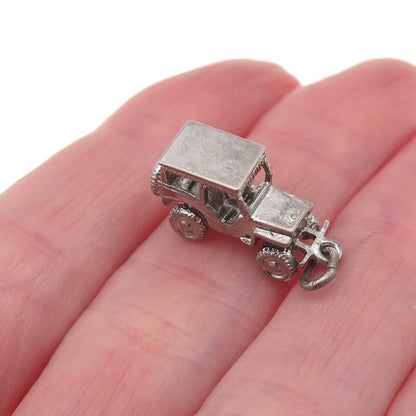 925 Sterling Silver Antique WWII Military Jeep Oxidized 3D Charm Pendant